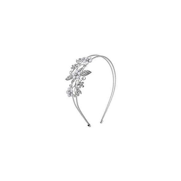 LUX ACCESSORIES Silver Tone Crystal Rhinestone White Flower Floral Coil Headband