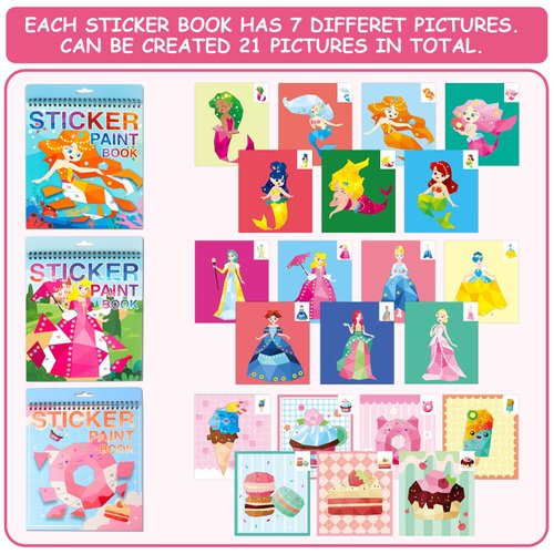 AEAHALY Sticker Book Crafts for Kids Ages 4-8 Paint by Sticker Kids Reusable Sticker Book for Toddlers Boys and Girls Birthday Gifts Party Favor, Travel Activity Book Set for Learning, 3 Pack