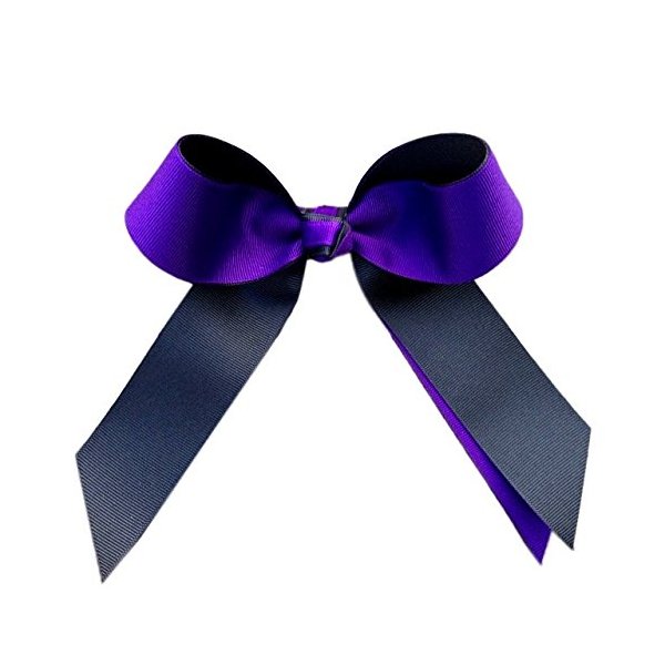 Victory Bows Two Color Grosgrain Hair Bow- The Juliet Purple and Black- Made in the USA Pony Tail Band SB800