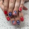 24Pcs 4th of July Press on Nails Independence Day Fake Nails Short Square Shaped Full Cover American Star Stick on Nails Acrylic False Nails Patriotic Designs for Women Girls Manicure Decorations