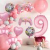 Pink Video Game Balloons, Video Game Controller Birthday Number Mylar Foil Balloon, Level Up Balloons for Girls Game On Birthday Decorations Video Game Gaming Theme Party Supplies (9th)