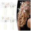 Oruola 4Pcs Bridal Hair Accessories White Flower Wedding Hair Pins Gold Wedding Hair Accessories Pearl Hair Clips Headpiece Jewelry with Rhinestone for Brides Bridesmaids Women Girls Updo