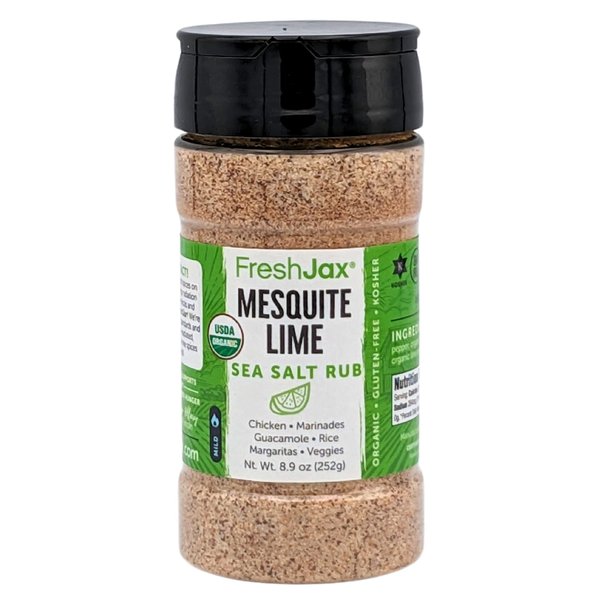 FreshJax Organic Mesquite Lime Sea Salt Rub (8.9oz Bottle) Non GMO, Gluten Free, Keto, Paleo, No Preservatives Seasoned Sea Salt, Mesquite Seasoning | Handcrafted in Jacksonville