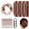 MAGDIY Hair Net Hair Accessories Set with 100 Pcs Invisible Hair Nets, 20 Pcs U-Shaped Pins and 5 Pcs Hair Ties, 20 Inch Elastic Edge Hairnets for Women, Girls Ballet Bun Making (Brown, 125 Pcs Set)
