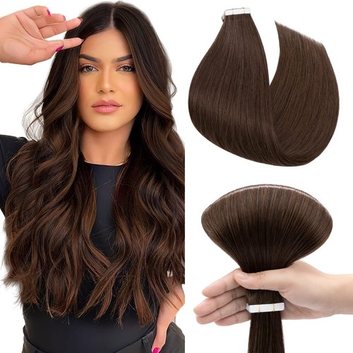 SEGO Tape in Hair Extensions Human Hair,Medium Brown 14 Inch 40g/pack 20 pcs,100% Remy Human Hair Extensions Seamless Straight Silky Soft for Women (14 Inch #4 Medium Brown)