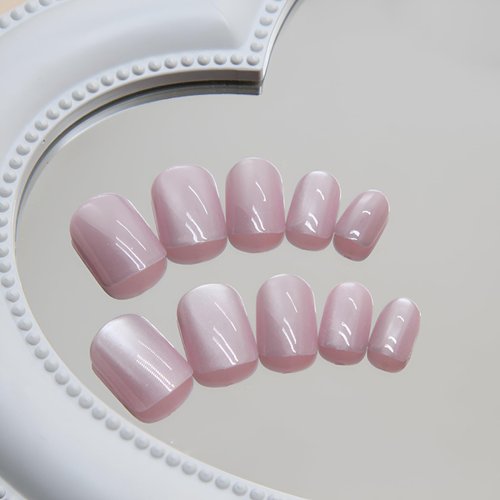 Cat Eye Press on Nails Short False Nails Bright Pink Square Acrylic Nails Full Cover Stick Glue on Fake Nails with Glitter Designs for Women - 24PCS