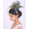 Anglacesmade Bridal Feather Hair Clip with Black Veil Peacock Feather Fascinator Bridal Short Veil for Wedding Prom Festival Party 20s Flapper Headpiece for Women and Girls