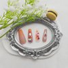 Coffin Press on Nails Long Fake Nails with Maple Leaves & Diamond Charms Designs Orange Glitter Acrylic Nails Fall False Nails Daily Wear Natural Artificial Stick on Nails for Women 24Pcs