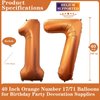 Orange 17 Number Balloons, 40 Inch Giant Number Balloons Foil Mylar Helium Orange Number 17 Balloons for 17th Birthday Party Supplies Anniversary Event Celebration Decorations