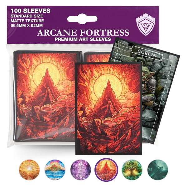 Arcane Fortress MTG Card Sleeves – 100 Count | Ultra-Durable Matte Art Card Sleeves for Intense Shuffling | Premium Fit for Magic: The Gathering Cards | Standard Size Wear-Resistant MTG Sleeve - Red