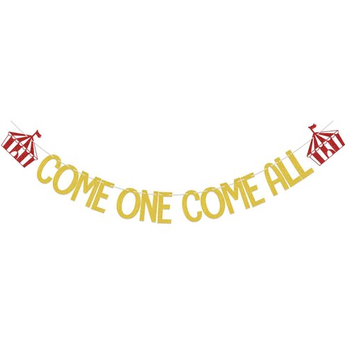 Come One Come All Banner, Circus 1st Birthday Party Decorations, Carnival Theme Party Clown First Birthday Decoration, Circus Tent Big Top Theme Baby Shower Party Supplies Gold Red