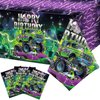 WovWeave 3 Pcs Monster Party Tablecloth Happy Birthday Truck Table Cloth 54 x 108 Inch Plastic Disposable Truck Theme Tablecover for Boys Rectangle Round Desk Truck Theme Birthday Party Supplies