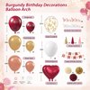 Burgundy Birthday Party Decorations with Happy Birthday Banner Tissue Tassels Paper Pompoms Butterfly Decorations Foil Balloons Happy Birthday Decorations for Women Adults