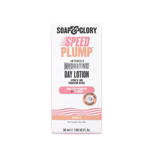 Soap & Glory Speed Plump Intensely Hydrating Day Lotion Moisturizer - Shea Butter & Coconut Oil Face Moisturizer for Dry Skin - 24 Hour Hydrating Lotion with Hyaluronic Acid & Vitamin B (50ml)