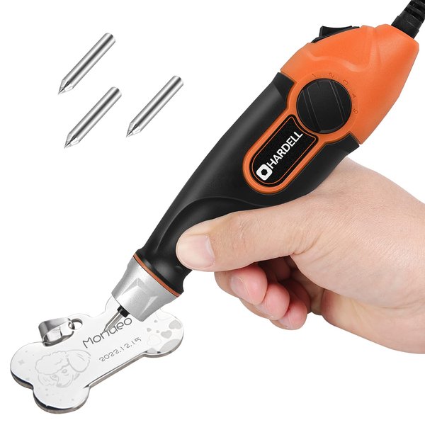 HARDELL 24W Engraver Pen, 5 Speed Engraving Tool with Letter/Number Stencil, Soft Handle Engraver Tool with Tungsten Carbide Steel Bits for Metal, Stone, Wood, Leather, Glass, PVC Pipe, DIY Crafts