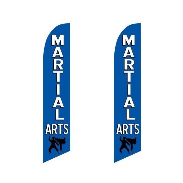 2 (two) Pack Tall Swooper Flags Martial Arts Blue White Karate Chop Kick