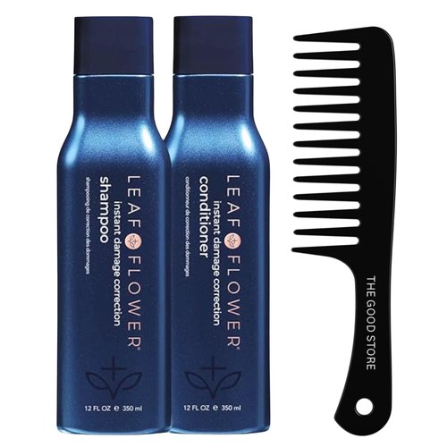 Leaf Flower Instant Damage Correction Shampoo & Conditioner 12 oz Duo, Blue | The Good Store Black Hair Comb