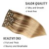 VINBAO Human Hair Extensions Clip in Hair Extensions Balayage Ash Brown to Caramel Blonde 14 Inch 100g 6pcs Remy Clip in Hair Extensions Straight Thick Hair Extensions (#10/16/16, 14'')