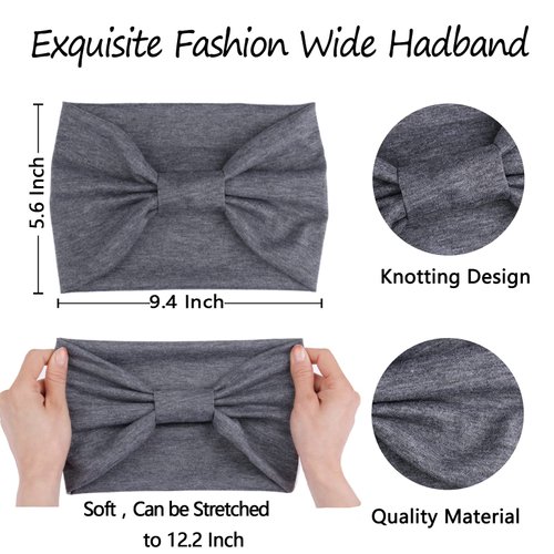 XTREND Wide Headbands For Women Non Slip Fashion Stretch Headband Boho Head Bands Women's Hair Band Turban Sports Hairband Girls Accessories 6 Pcs（Black, Dark gray, Navy blue, Red, White, Light gray）