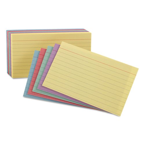 Oxford Ruled Color Index Cards, 4" x 6", Assorted Colors, 100 Per Pack (34610)