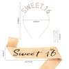 Sweet 16 Birthday Sash & Rhinestone Sweet 16 Birthday Headband Kit-Gold Sweet 16 Party Decorations Sweet 16 Gifts for Girls Happy 16th Birthday Party Favors