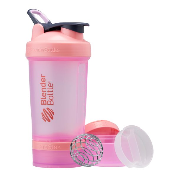 BlenderBottle Shaker Bottle with Pill Organizer and Storage for Protein Powder, Classic V2 ProStak System, 22-Ounce, Pink