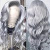 Mscathy 200% Grey Body Wave Lace Front Wigs Human Hair Pre Plucked Grey Human Hair 13×4 Front Wigs Glueless Silver Lace Front Wigs for Women (24 Inch, Grey body wave)