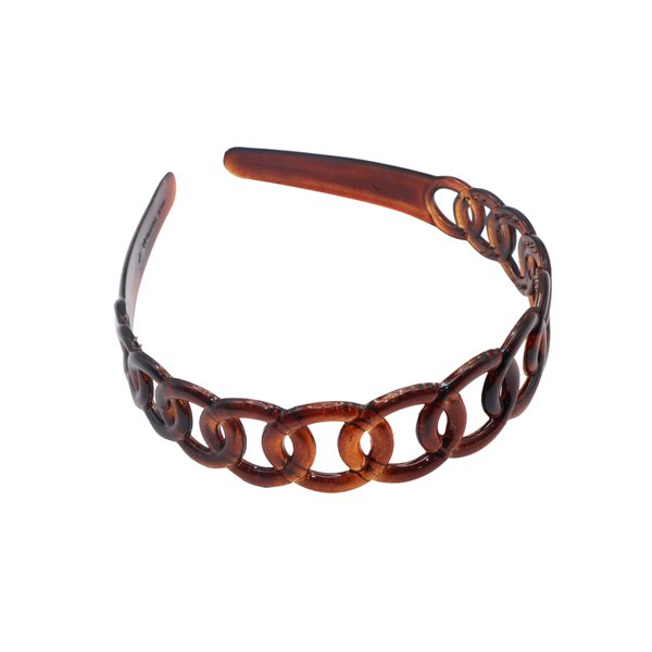 Parcelona French Round Chain Tortoise Shell Brown Celluloid Acetate Flexible No Slip Sturdy and Durable Hair Clips Hair Headband for Women and Girls, Made in France