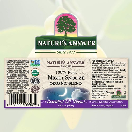 Nature's Answer 100% Pure Organic Essential Oil Blend, 0.5-Ounce, Night Snooze