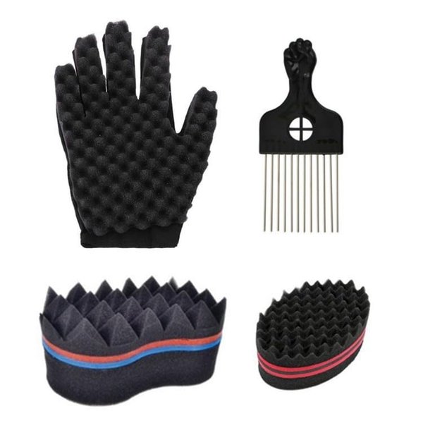 Twist Hair Sponge Set, Twist Hair Sponge Brush Metal Hair Pick Comb Hair Twister Tool for Afro Women Men Black (Type E)