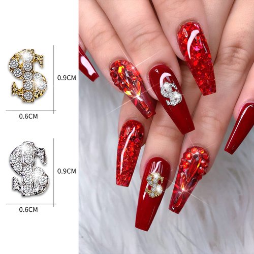 WOKOTO 30pcs Gold And Silver Dollor Sign Nail Charms For Acrylic Nails Us Dolor Nail Charms And Rhinestones 3D Nail Charms For Women Nails Jewelry Making Money Sign Nail Dollor Charms For Nail Art