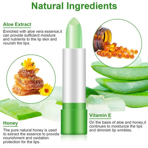 3PCS Aloe Vera Lipstick,Aloe Vera Color Changing Lipstick,24H Long Lasting Nutritious Soothing Aloe Vera Lip Balm,Magic Moisturizer Temperature Color Change Aloe Vera Lip Gloss Lip Care Set for Women