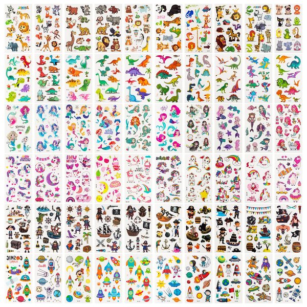 Habett Tattoos for Kids, 60 Sheets Mixed Styles Temporary Tattoos Stickers Set for Girls and Boys, Space Dinosaur Animals Tattoos for Kids Birthday Party Supplies