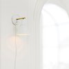 Globe Electric 65542 1-Light Dimmable Plug-in or Hardwire Wall Sconce, Matte White, Brass Accent, Stepless Dimming Rotary Switch on Canopy, White Fabric Cord, Wall Lighting, Bulb Not Included