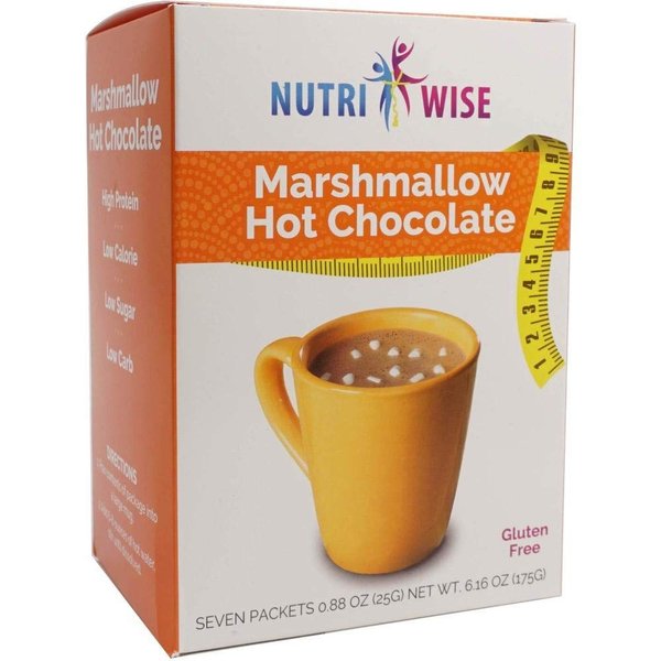 NutriWise Hot Chocolate | Healthy Diet Drink | High Protein, Low Carb, Low Calorie, Trans Fat Free, Cholesterol Free (7/Box) (Marshmallow)