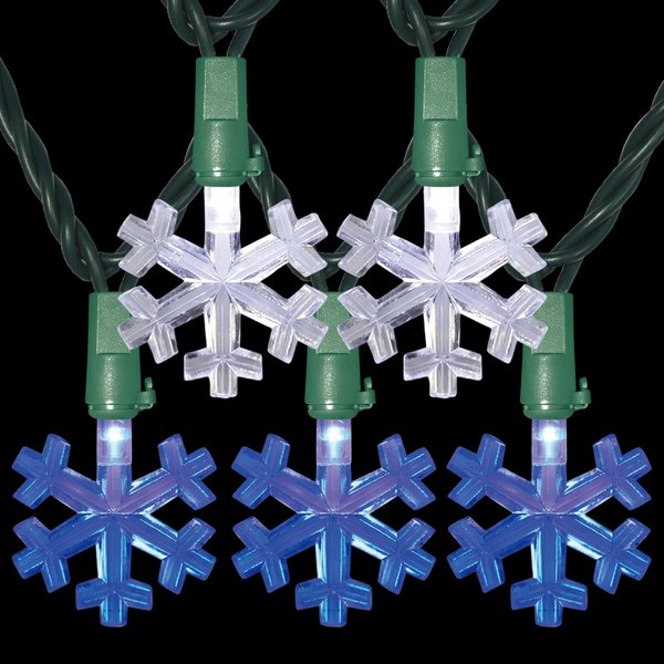 LAMPHOME 12.8ft 50 LED Snowflake String Light，Lightbulbs for Christmas,Party,Home,Patio Lawn,Garden，Cool White and Blue