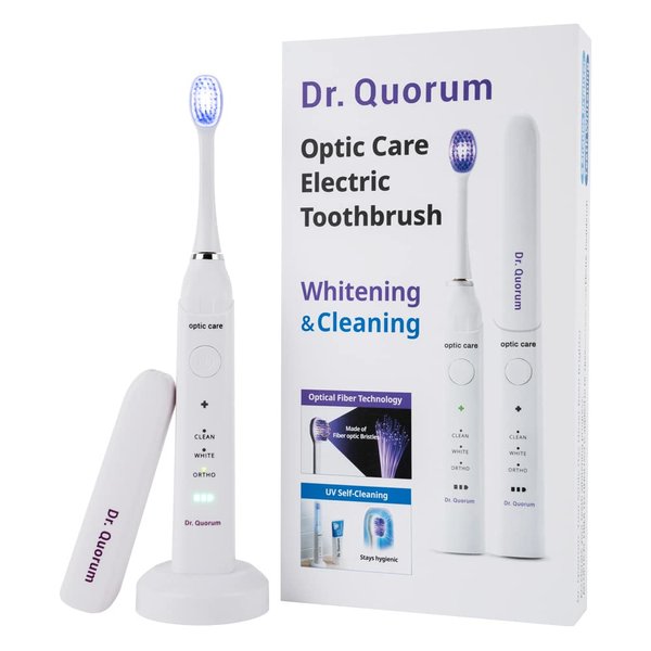 Dr. Quorum LED Whitening Electric Toothbrush, Fiber Optic LED Toothbrush, Ultra Whitening LED Light, Fiber Optic Bristles, Fine Sonic Cleaning, 3 Modes