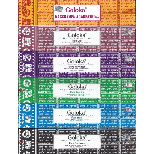 GOLOKA Set of 6 Nag Champa Sandalwood Lavender Jasmine Tulasi and Fancy Incense Kit (Incense Holder Included)