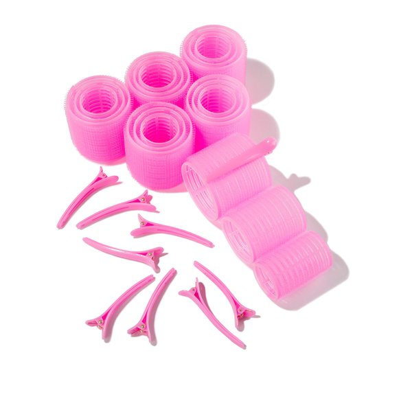 Trademark Beauty Self-Grip Hair Rollers - Lasting Defined Curls, Extra Hold, All Hair Types, Bouncy Blow Out, Self-Grip Rollers - Pink, (Pack of 18)