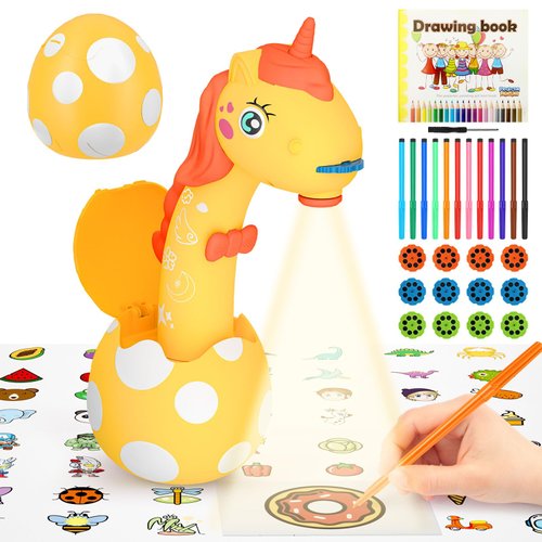 Drawing Projector for Kids: Unicorn Toys for Girls Aged 3+,Art and Craft Kit, Art Sketch Projector Drawing and Tracing Include 96 Stencils and 12 Markers, Projector for Learn to Draw Toy for Girls 3+