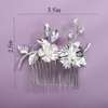 Chargances Silver Flower Crystal Hair Comb Wedding Leaf Pearl Hair Side Comb Fashion Rhinestone Handmade Headpiece Bridal Hair Accessories for Wedding Prom Flower Girl