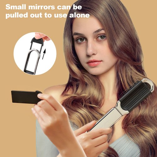 2Pcs Travel Hair Brush with Mirror, Folding Pocket Hair Brush for Women and Men, Mini Compact Massage Comb Hair Styling Tools for Gym, Trip, Purse, Swimming