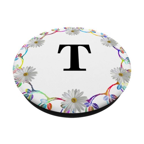 Cell Phone Pop Out Holder,Floral White Daisy Flower Letter T PopSockets Grip and Stand for Phones and Tablets