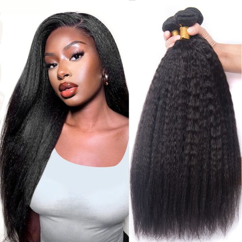 Brazilian Virgin Kinky Straight Yaki Human Hair Weave Grade 9A 100% Unprocessed Brazilian Virgin Remy Sew in Hair Extensions Natural Black Color(NEW-12 14 16Inch, 3 Bundles)