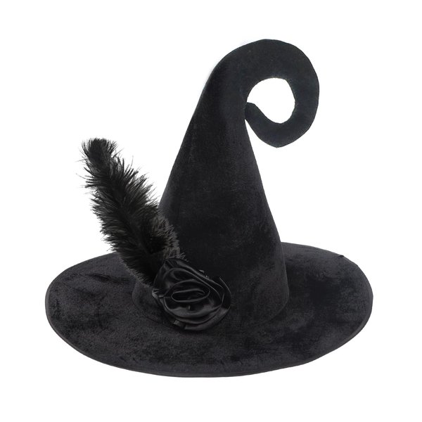 Starsouce Halloween Wizard Hat Flannel Witch Hat Cap with Feather Rose for Women Halloween Costume Cosplay Party