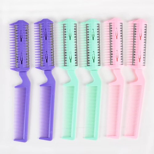 6 Pieces Razor Comb Split Ends Hair Trimmer Home Hair Cut Scissor,Double Edge Razor Combs for Hair Cutting Women and Men Hair Thinning Comb Slim Haircuts Cutting Tool (6pcs random color)