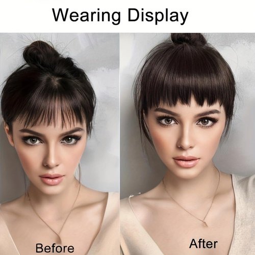 VAVANGA Straight Bangs Hair Clip In Extensions, Irregular Shape Wispy Hair Bangs Thick French Bangs Fake Fringe Curtain Bangs Hair Piece for Women(Light Brown)