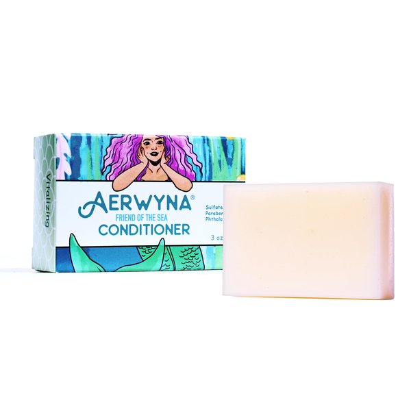 AERWYNA Solid Conditioner (3oz) - Panthenol & Rice Protein - Ocean Scent - Natural, Vegan Conditioner For All Hair Types - Eco-Friendly - No Plastic, Phthalates, Parabens, or Sulfates - Made in USA