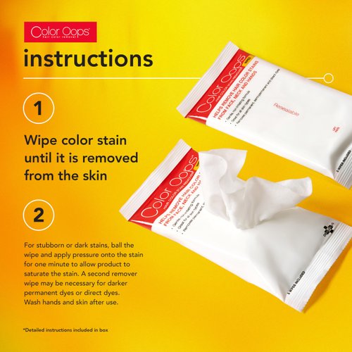 Color Oops Hair Color Remover Wipes, 5 Count, Coconut Oil Base Quickly and Gently Removes Temporary, Semi-Permanent, & Permanent Hair Color Stains From Your Skin, Cruelty Free