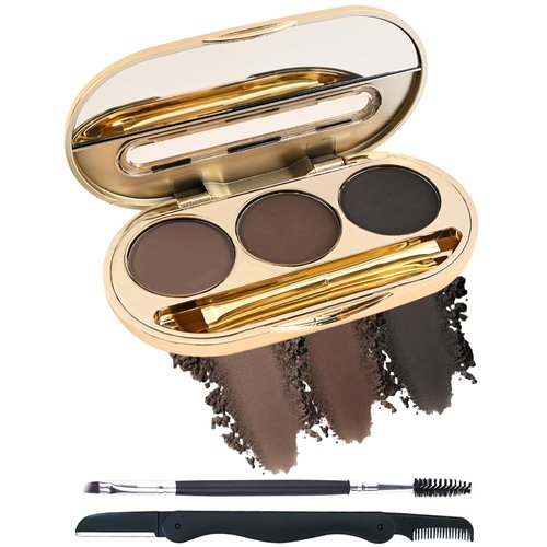 Eyebrow Powder Makeup Kit-3 Colors Eye Brow Tinting Powder Palette for Women Eyebrows Long-Lasting Waterproof, Dark Light Black Brown Brow Filler, Enhance & Define Brows, With Mirror, Brow Tool-Set 03